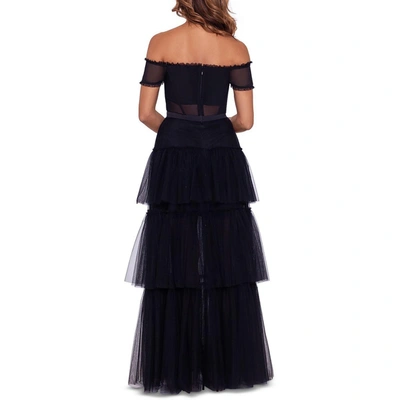 Shop Betsy & Adam Womens Off-the-shoulder Tiered Evening Dress In Blue