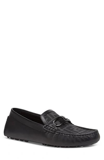 Shop Fendi O'lock Ff Embossed Driving Loafer In F0tuy-grey Black Black