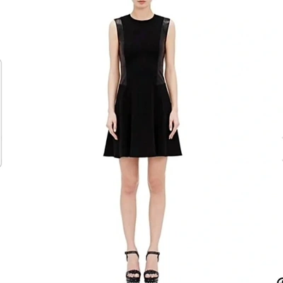 Shop L Agence Stephanie Knit & Leather Flared Dress In Black