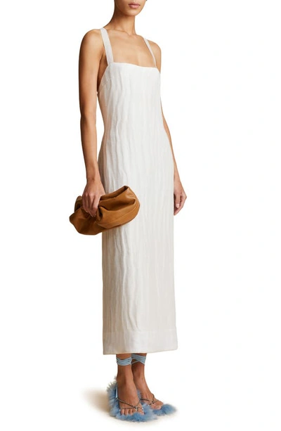 Shop Khaite Fabia Textured Linen Blend Dress In Cream