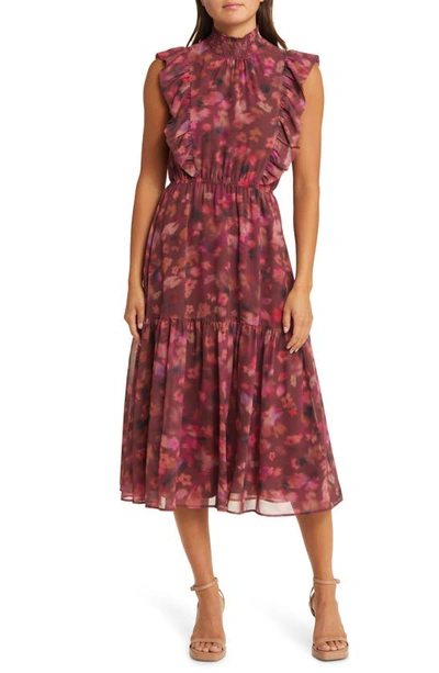 Shop Steve Madden Anna Floral Mock Neck Midi Dress In Pink Multi