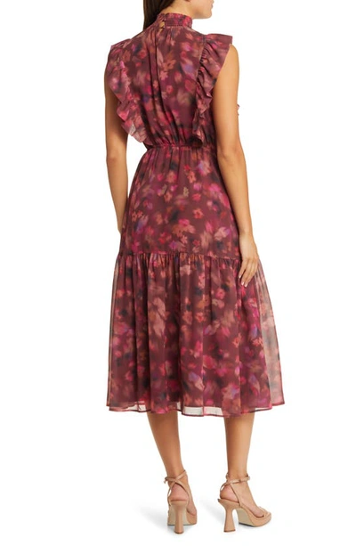 Steve Madden Anna Floral Mock Neck Midi Dress In Pink Multi