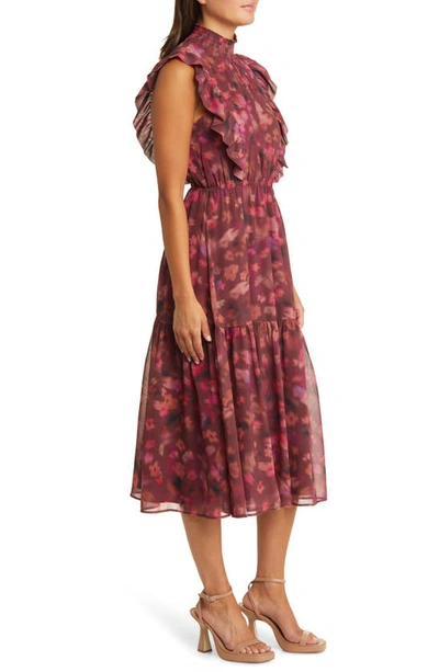Steve Madden Anna Floral Mock Neck Midi Dress In Pink Multi