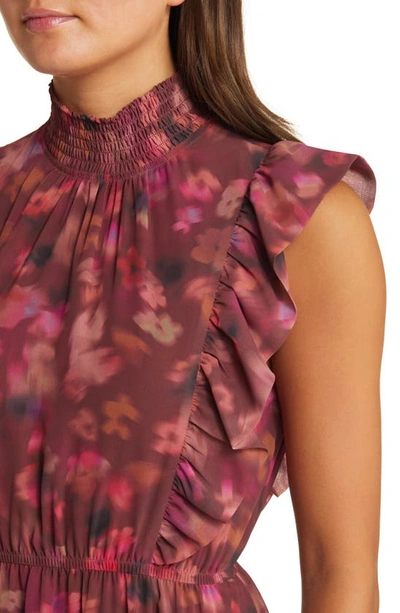 Steve Madden Anna Floral Mock Neck Midi Dress In Pink Multi