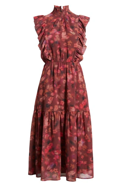Steve Madden Anna Floral Mock Neck Midi Dress In Pink Multi