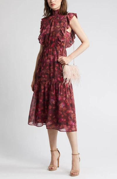 Steve Madden Anna Floral Mock Neck Midi Dress In Pink Multi