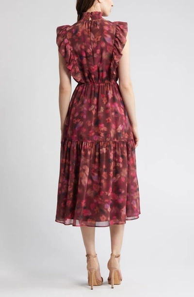 Steve Madden Anna Floral Mock Neck Midi Dress In Pink Multi