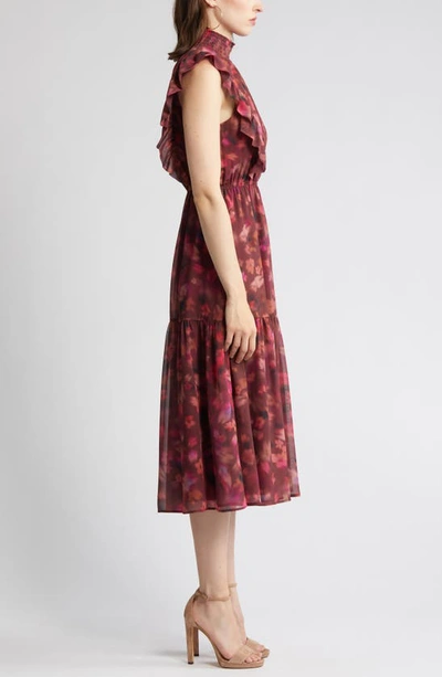 Steve Madden Anna Floral Mock Neck Midi Dress In Pink Multi