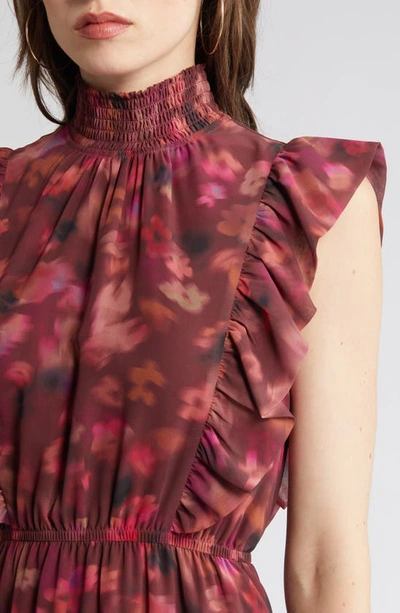 Steve Madden Anna Floral Mock Neck Midi Dress In Pink Multi