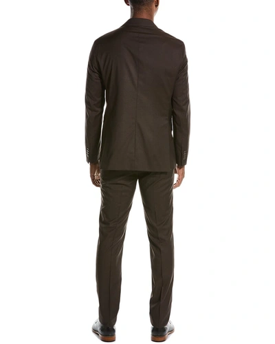 Shop Zanetti 2pc Wool Suit With Flat Front Pant In Brown