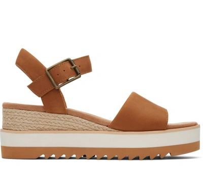 Shop Toms Diana Wedge Sandal In Tan Leather In Brown