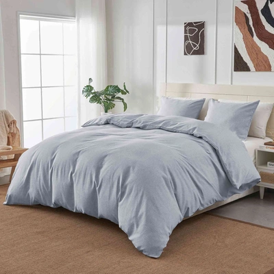 Shop Puredown Peace Nest Solid Faux Flax Linen Duvet Cover Sets - Luxurious Comfort In Blue