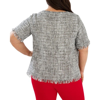 Shop Maree Pour Toi Plus Womens Tweed Fringe Blouse In Grey