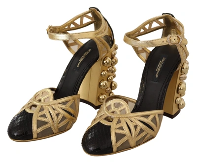 Shop Dolce & Gabbana Leather Studded Ankle Straps Women's Shoes In Black