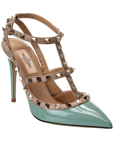 Shop Valentino Rockstud Caged 100 Patent Pump In Green