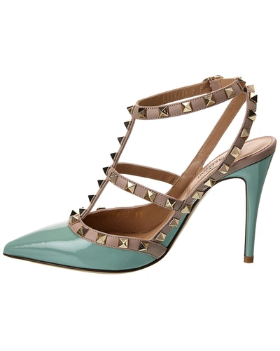 Shop Valentino Rockstud Caged 100 Patent Pump In Green