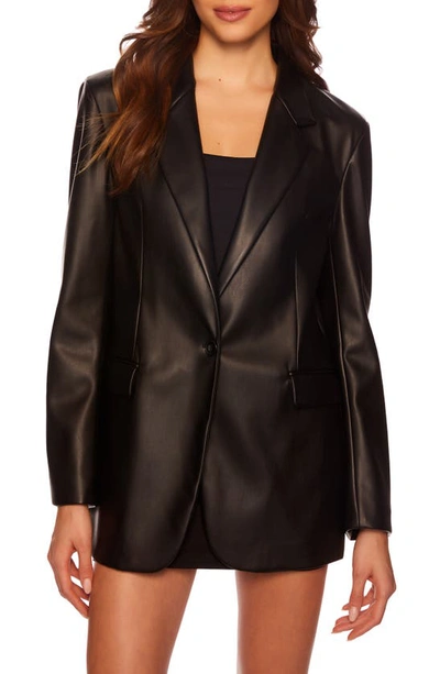 Shop Susana Monaco Faux Leather One-button Boyfriend Blazer In Black