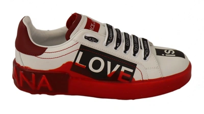 Shop Dolce & Gabbana Portofino Love Print Leather Sneakers Women's Shoes In White