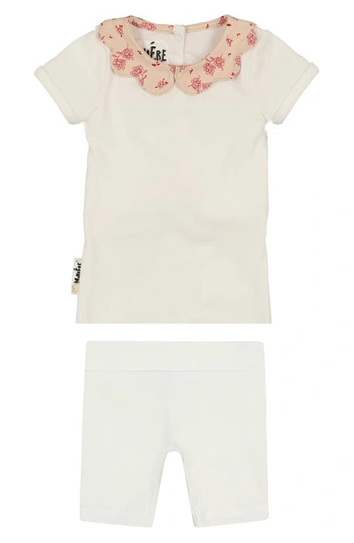 Shop Maniere Cotton Blend Top & Shorts Set In White/ Rose