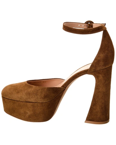 Shop Gianvito Rossi Holly D'orsay 70 Suede Platform Pump In Brown