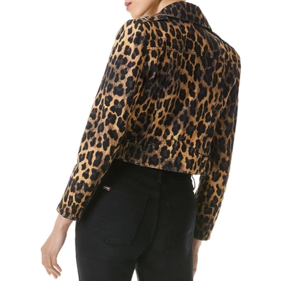 Shop Alice And Olivia Womens Leopard Crop Motorcycle Jacket In Brown