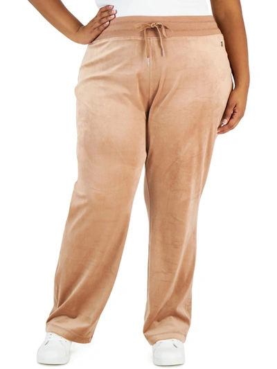 Shop Calvin Klein Plus Womens Stretch Pull On Wide Leg Pants In Brown