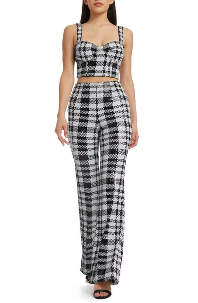 Shop Dress The Population Jackson Plaid Bustier Crop Top & Pants In Black-white