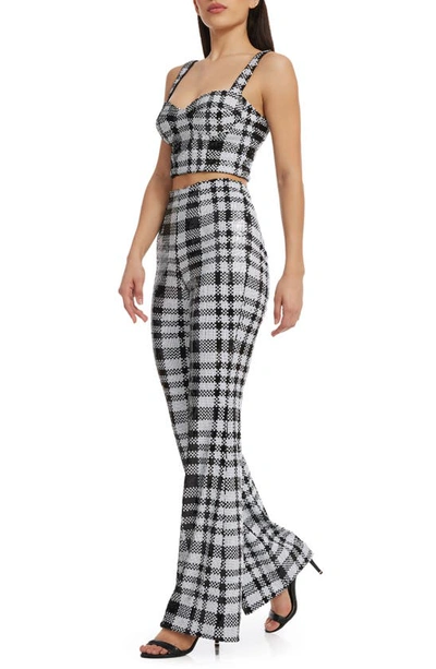 Shop Dress The Population Jackson Plaid Bustier Crop Top & Pants In Black-white