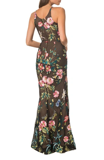 Shop Dress The Population Iris Floral Embroidered Mermaid Gown In Black Multi