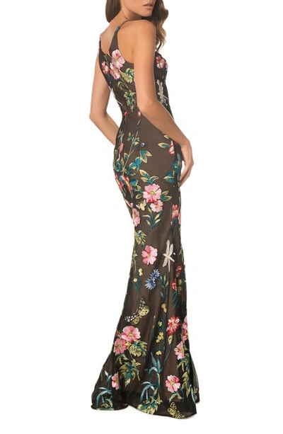 Shop Dress The Population Iris Floral Embroidered Mermaid Gown In Black Multi