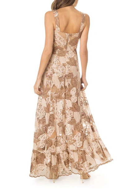 Dress The Population Anabel Embroidered Sequin Sweetheart Neck Gown In Beige Multi