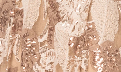 Dress The Population Anabel Embroidered Sequin Sweetheart Neck Gown In Beige Multi