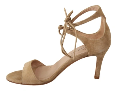 Maria Christina Beige Suede Leather Ankle Strap Pumps Shoes In Beige