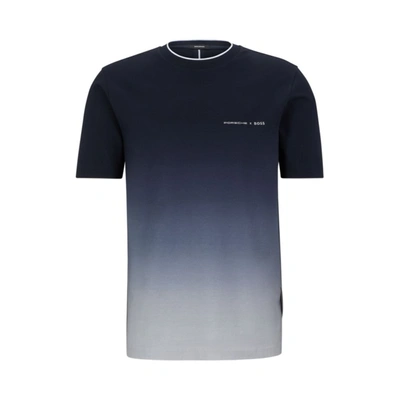 Shop Hugo Boss Porsche X Boss Stretch-cotton T-shirt With Degrad Print In Blue