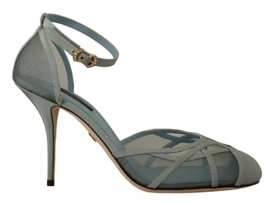 Shop Dolce & Gabbana Mesh Ankle Strap Heels Sandals Women's Shoes In Blue