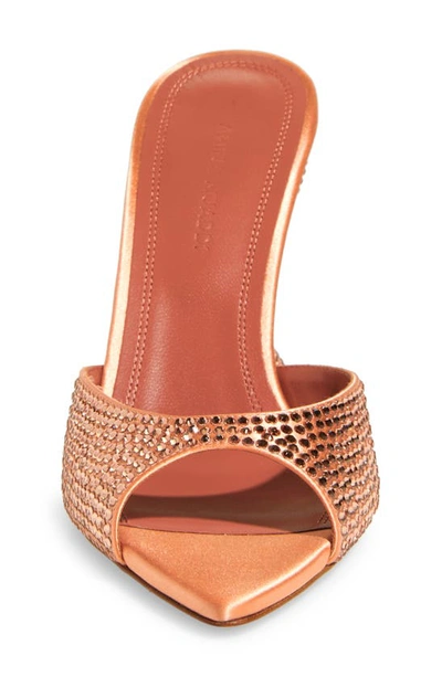Shop Amina Muaddi Caroline Crystal Embellished Pointed Toe Sandal In Satin Peach/ Crystal