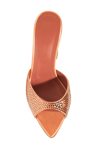 Shop Amina Muaddi Caroline Crystal Embellished Pointed Toe Sandal In Satin Peach/ Crystal