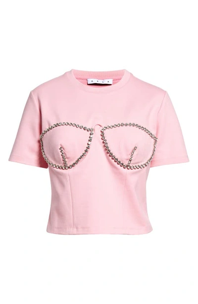 Shop Area Crystal Bustier Cup T-shirt In Pale Pink