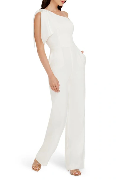 Shop Dress The Population Tiffany One-shoulder Jumpsuit In Off White