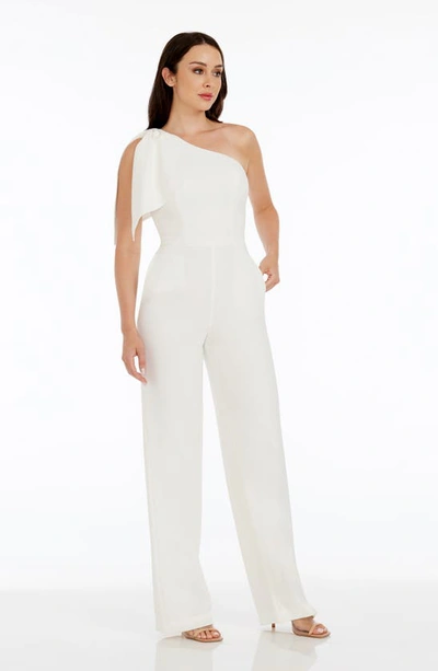 Shop Dress The Population Tiffany One-shoulder Jumpsuit In Off White