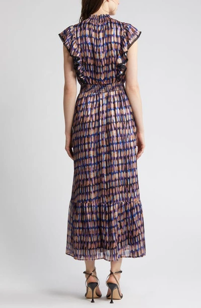 Shop Lost + Wander Love Story Smocked Ruffle Satin Maxi Dress In Purple Black