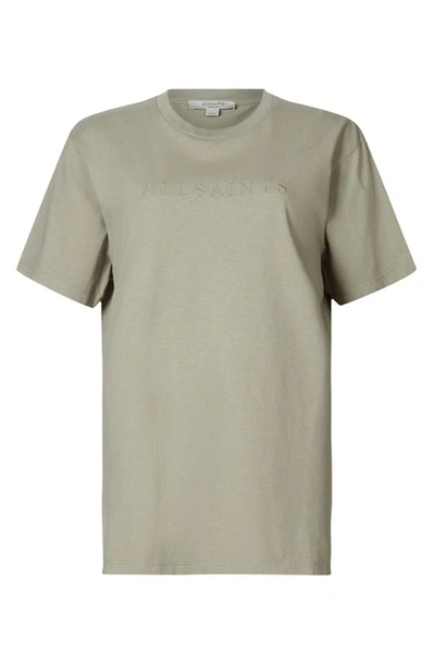 Shop Allsaints Pippa Embroidered Logo Boyfriend Cotton T-shirt In Muted Sage
