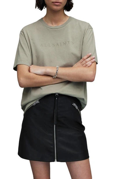 Shop Allsaints Pippa Embroidered Logo Boyfriend Cotton T-shirt In Muted Sage