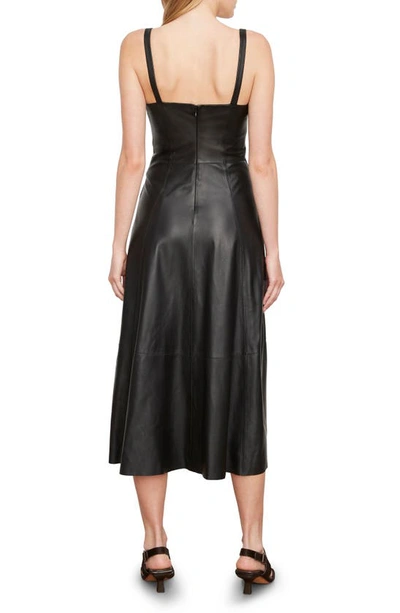 Shop Vince Square Neck Leather A-line Dress In Black