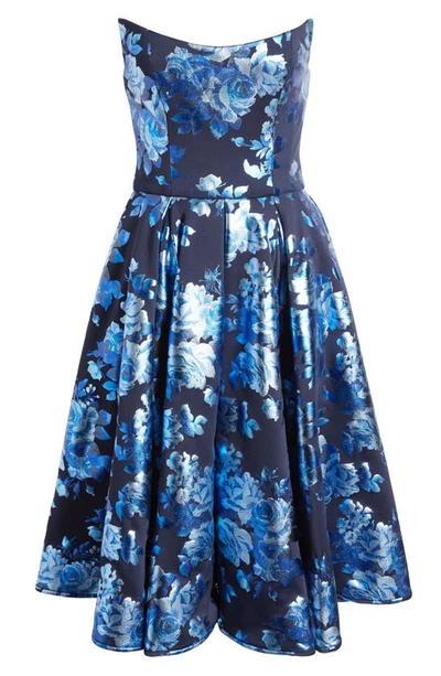 Shop Black Halo Clara Floral Strapless Fir & Flair Dress In Crystal Bloom