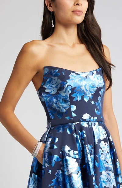 Shop Black Halo Clara Floral Strapless Fir & Flair Dress In Crystal Bloom