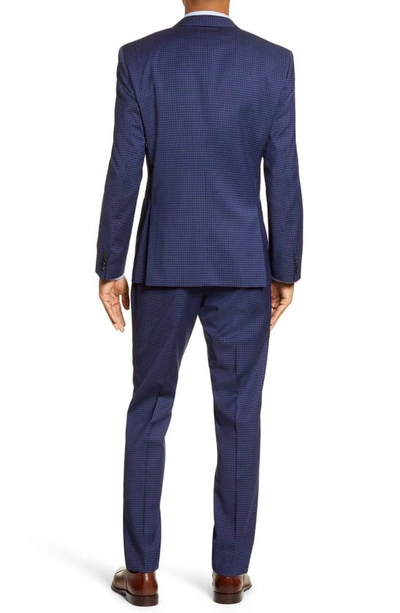Shop Hugo Boss Huge/genius Trim Fit Check Wool Suit In Dark Blue