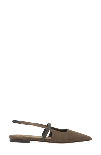 Brunello Cucinelli Monili Pointed Toe Slingback Flat In C8769 Torba