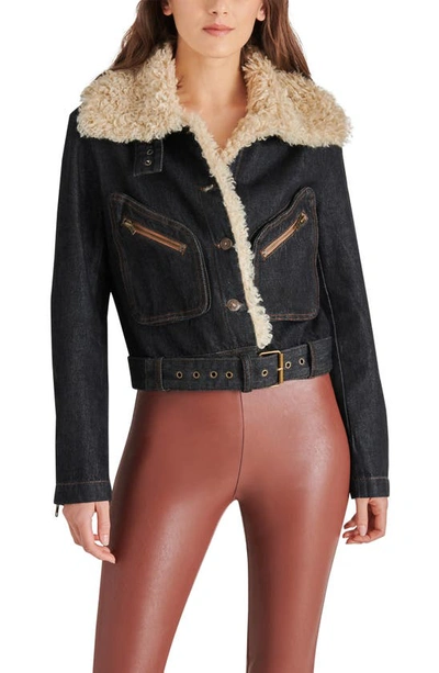 Shop Steve Madden Lazuli Faux Shearling & Denim Jacket In Washed Denim