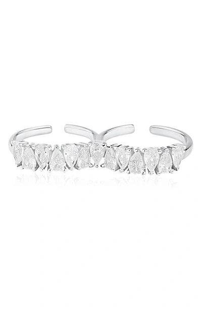 Shop Shymi Pear Cubic Zirconia Two Finger Ring In Silver